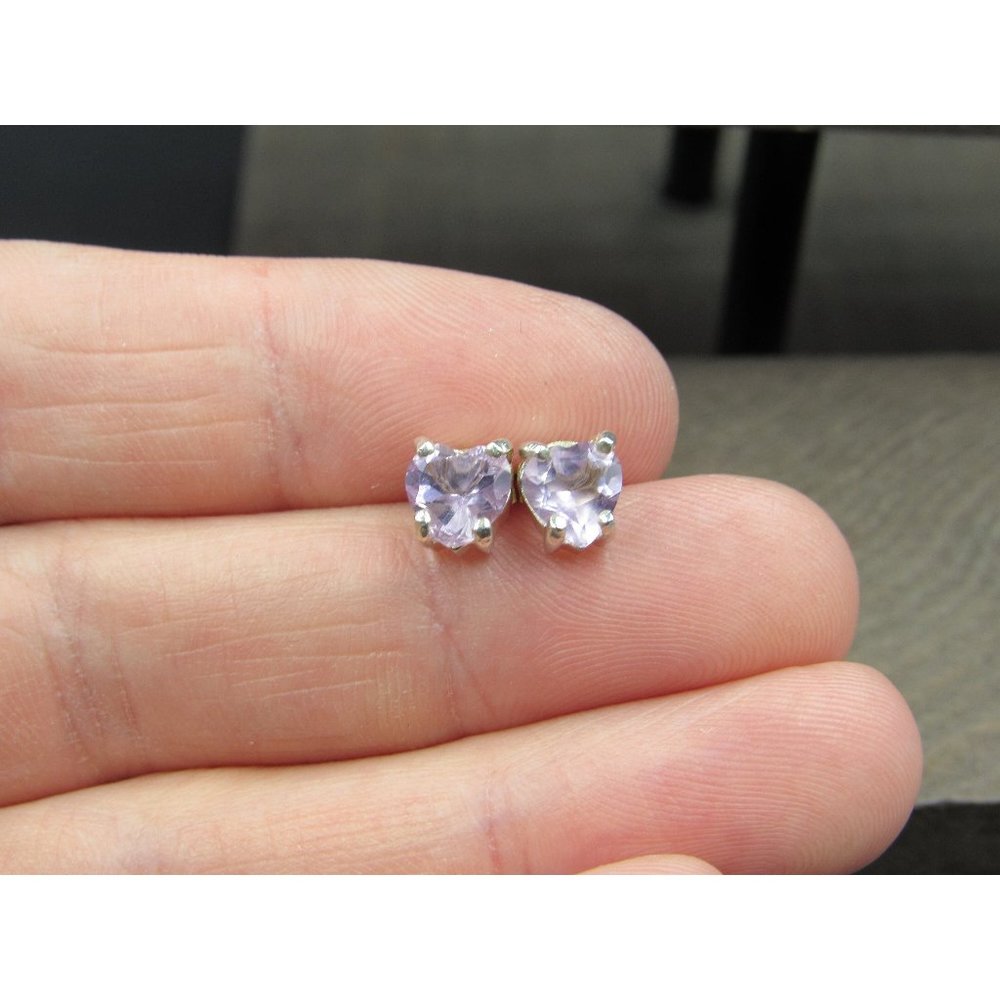 Sterling Silver Cute Purple Amethyst Heart Small Stud Earrings